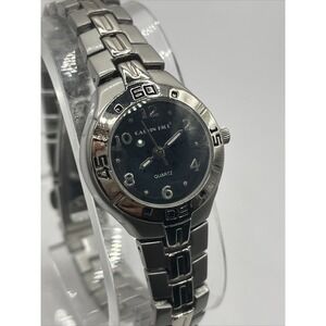 Calvin Hill Women's‎ Silver Quartz Analog Watch Black Dial- New Battery!